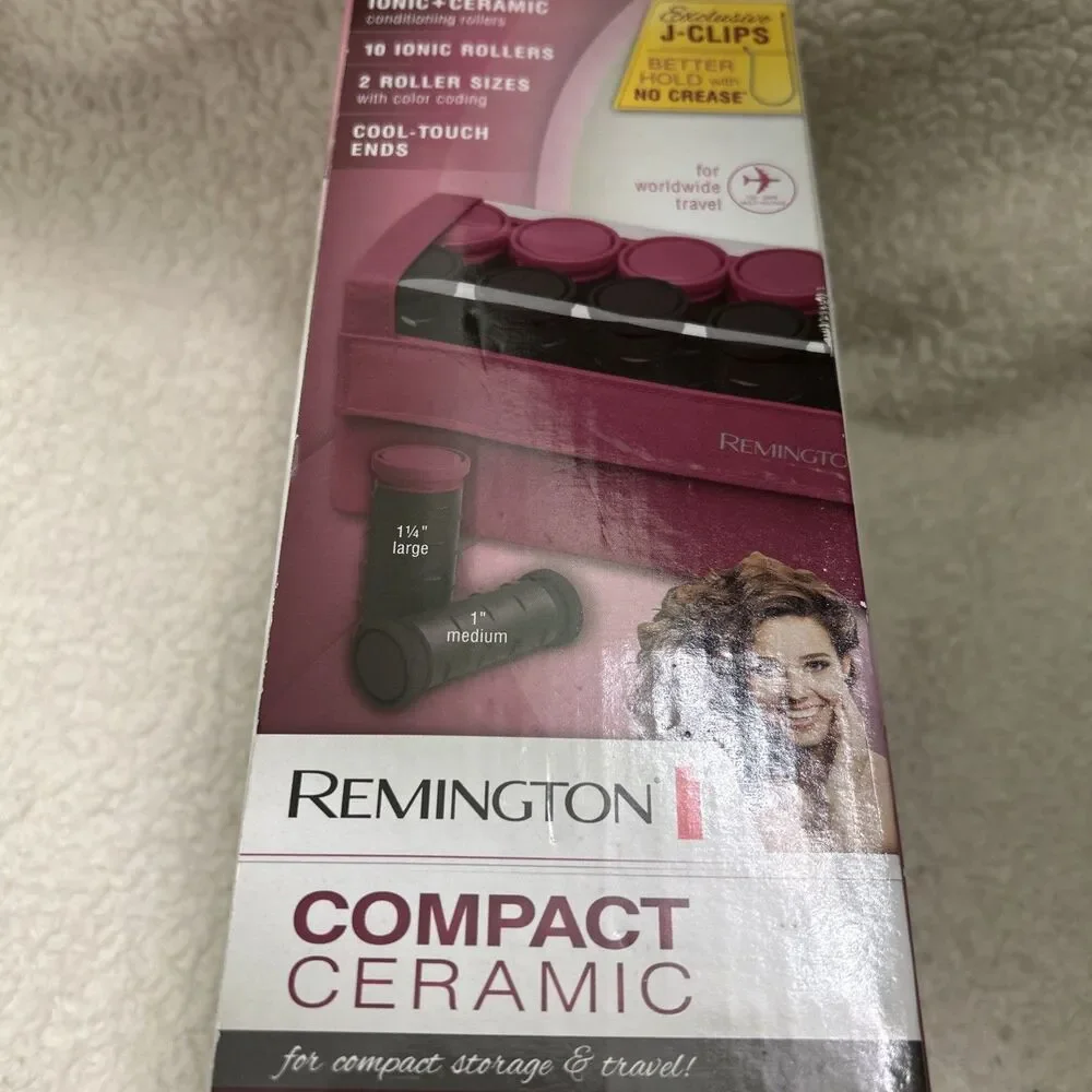 Remington Compact Ceramic Hot Rollers 10 Ionic Rollers‎ J-Clips Travel Case